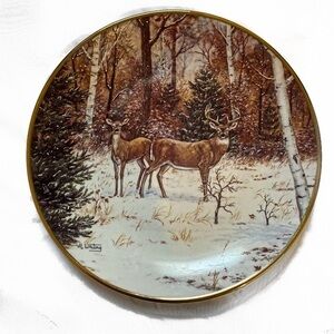 In the winter woods by L. J whitimg decorative dear plate 8"By 8"
